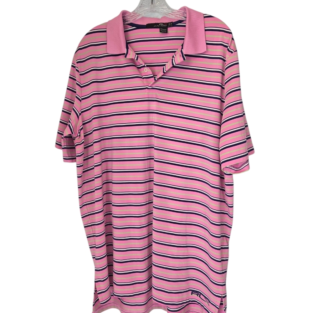 Ralph Lauren RLX Men's Pink Striped Golf Polo Shirt Sze XL